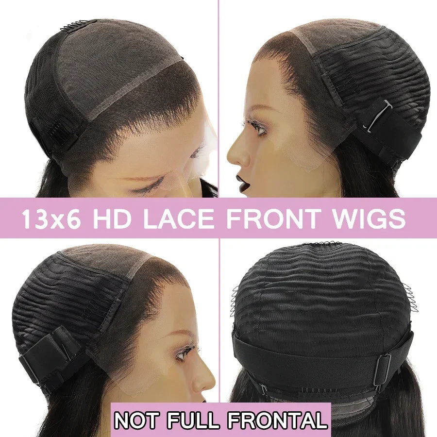 WOWANGEL Jet Black 13X6 HD Lace Frontal Wig Invisible HD Lace Melt Skin Silk Straight Lace Front Wig Human Hair Wig Deep Part