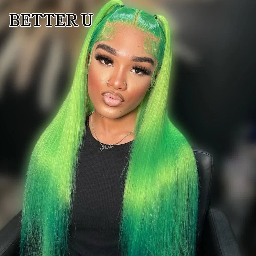 Lime Green Straight 13x6 Lace Frontal Wig PrePlucked Peruvian Remy Hair 613 Blonde Wig 13x4 Lace Front Human Hair Wigs For Women