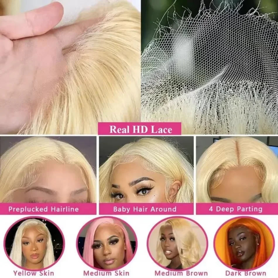 13x6 Hd Lace Frontal Wigs 613 Blonde Straight 100% Human Hair Wig 30 32 Inch Brazilian 200 Density Human Hair Colored Lace Front Pre Plucked Wig