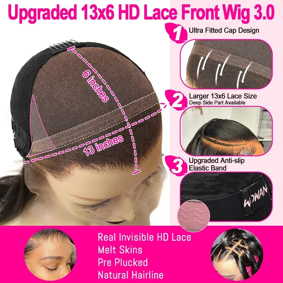 WOWANGEL 13X6 HD Lace Front Wigs Highlight Curly Wigs Bye Bye Knots 13x4 Lace Frontal Human Hair Wigs Water Wave Wigs For Woman