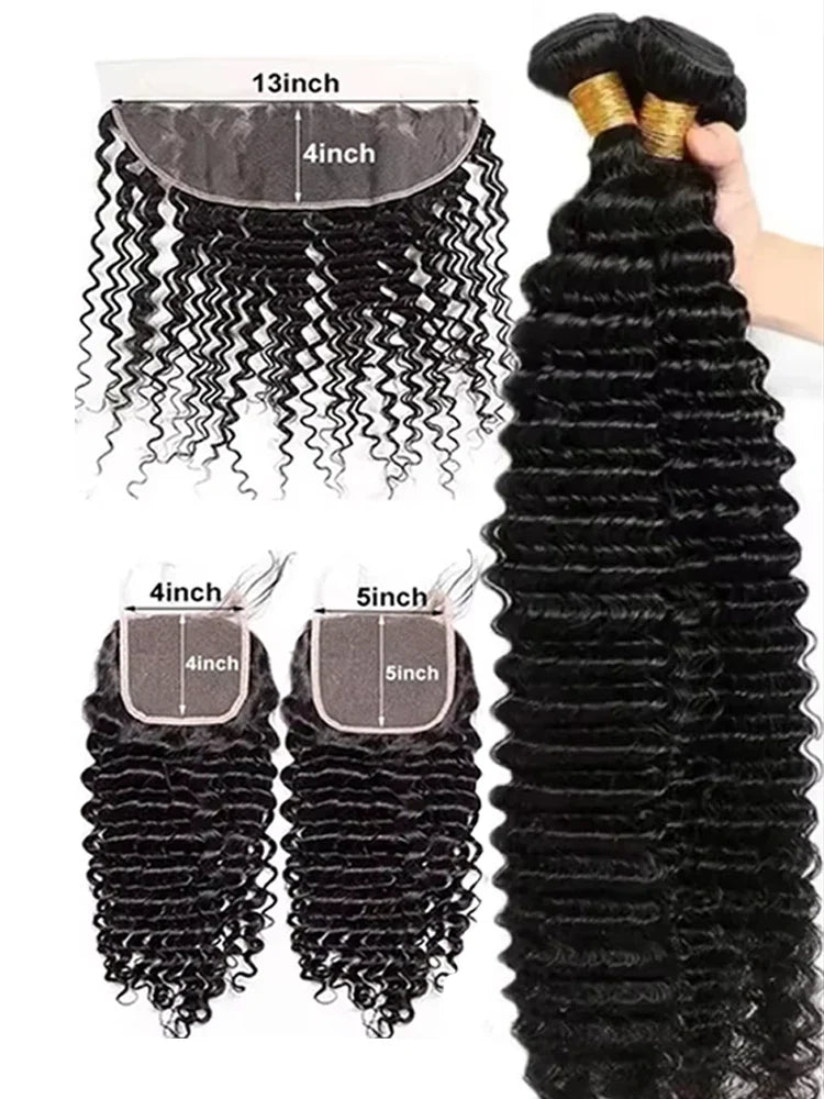 Human Hair Bundles With Closure Burmese Deep Wave Raw 3 4 Bundles With 4x4 5x5 HD Lace Closure Curly Weave With 13x4 Frontal