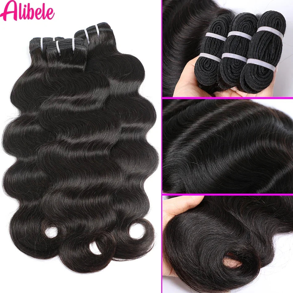 12A Grade Body Wave Bundles Malaysia Raw Hair Weave Bundles Alibele Hair Water Wave Bundles Wholesale Bundles Natural BlackColor