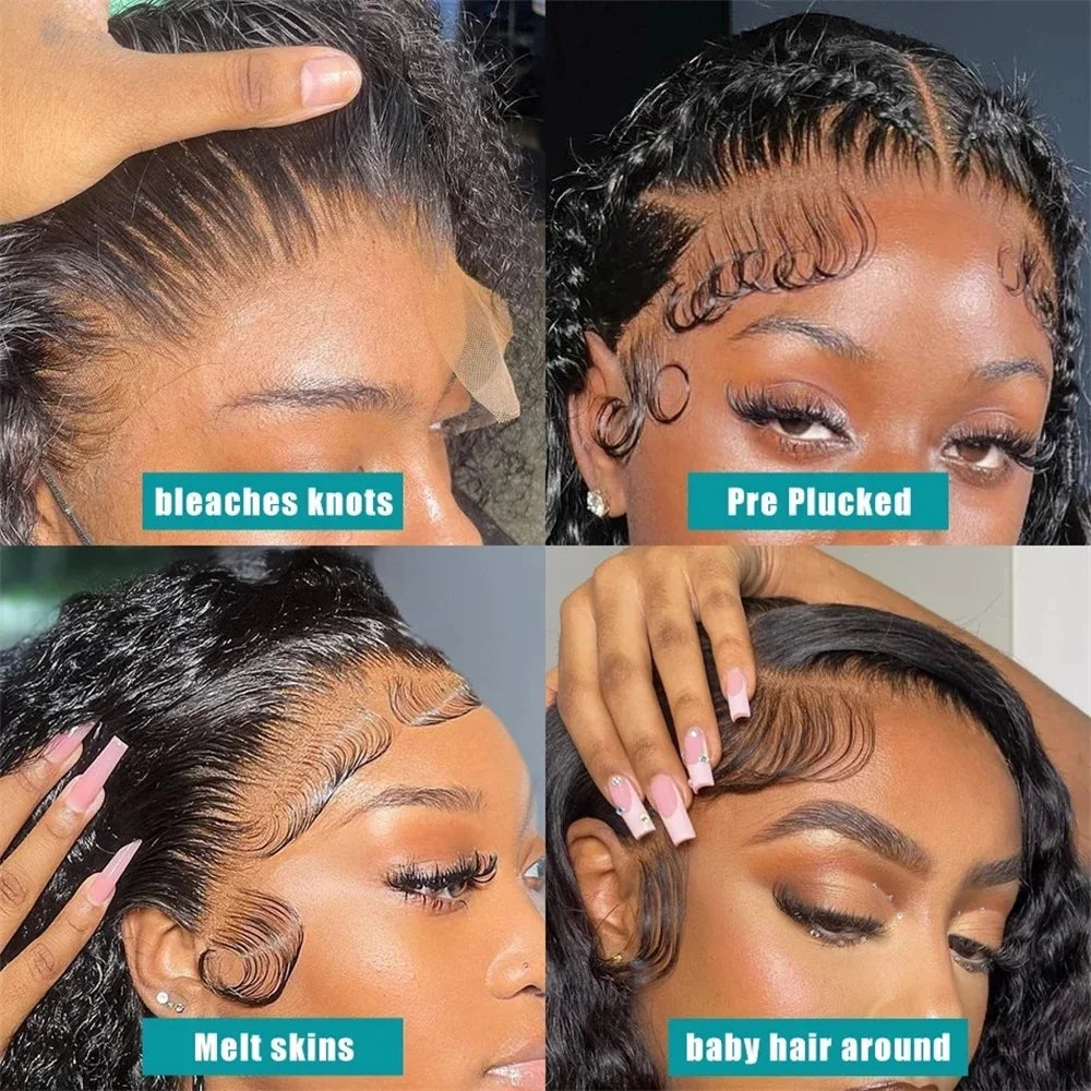 13x4 13x6 Water Wave HD Lace Front Wigs For Black Women Pre Plucked With Baby Hair Curly Human Hair Wigs Deep Wave Closure Wigs